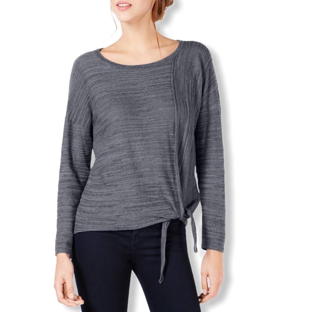 Ny Collection Petite Tie-Front Marled Top